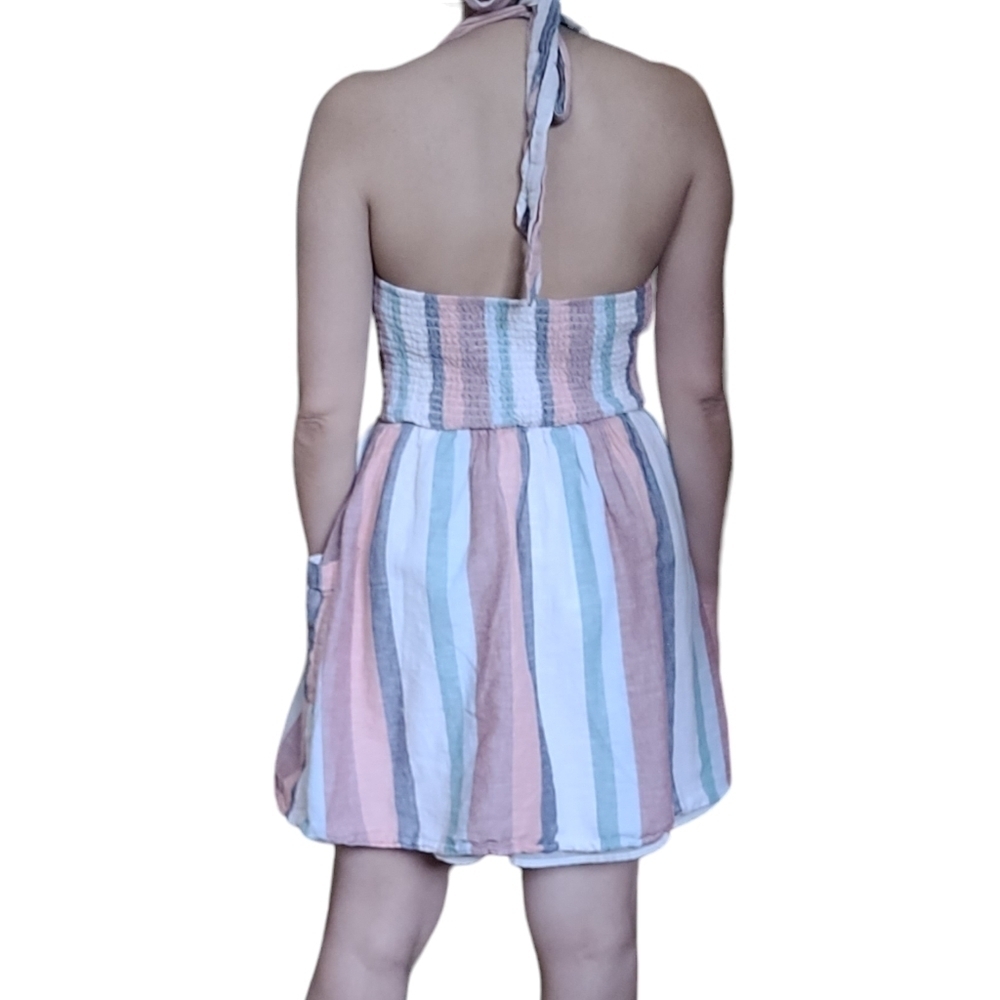 American Eagle Striped Cotton Linen Halter Dress Size S - Picture 2 of 5